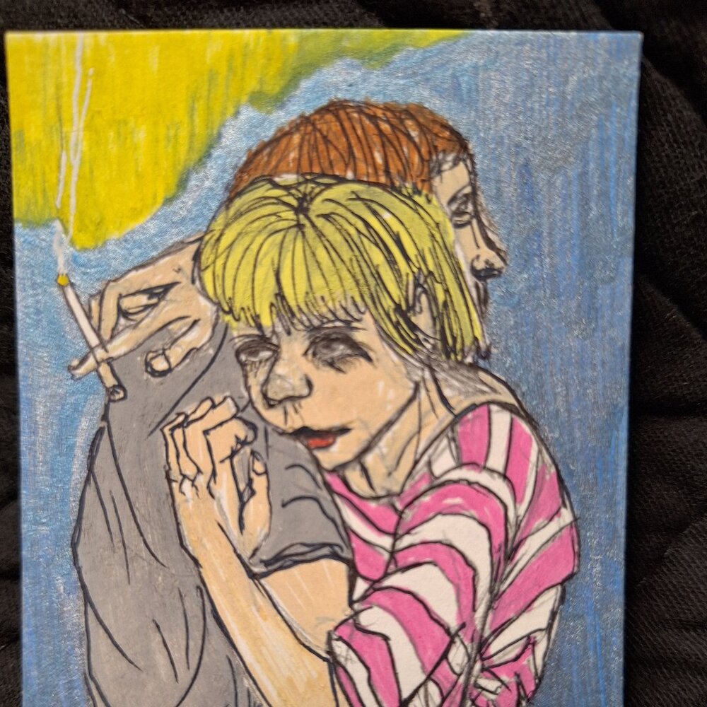 ACEO 2.5"x3.5" Mixed Media Drawing Painting Need a Friend Miniature